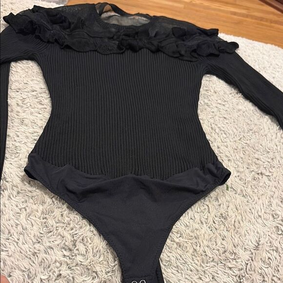 INTERMIX Black Ruffled  Bodysuit - Picture 1 of 5